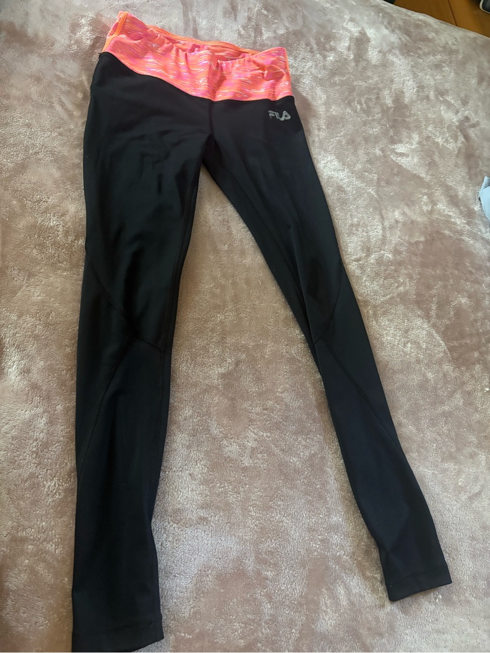Fila Sport Black Leggings with Neon Pink/Orange Waistband